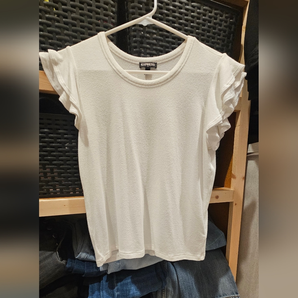 White Ruffle Sleeve Top